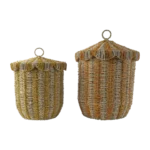 SIXTEN Kurv med låg – håndlavet sæt af 2 | Natur / orange / gul