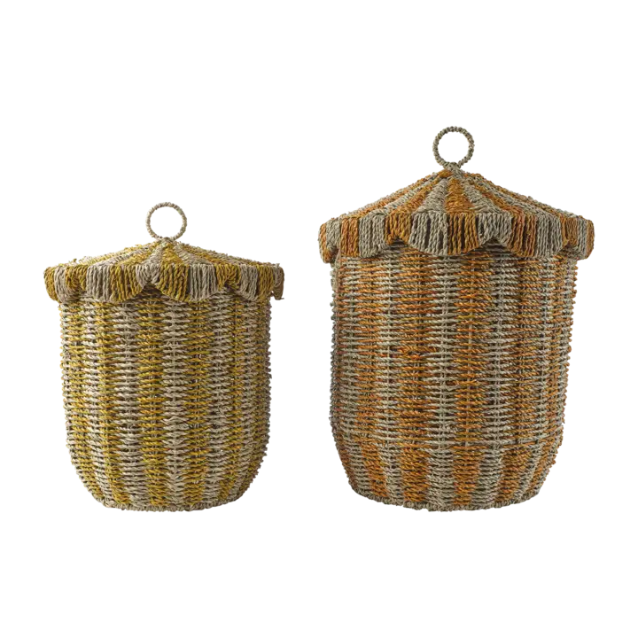 SIXTEN Kurv med låg – håndlavet sæt af 2 | Natur / orange / gul