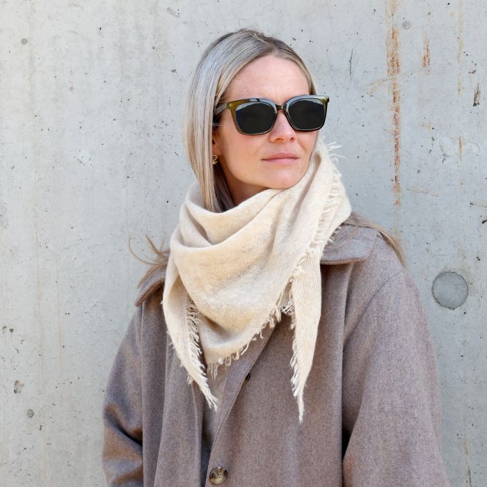 Cashmere tørklæde med frynser – Creme - Billede 2