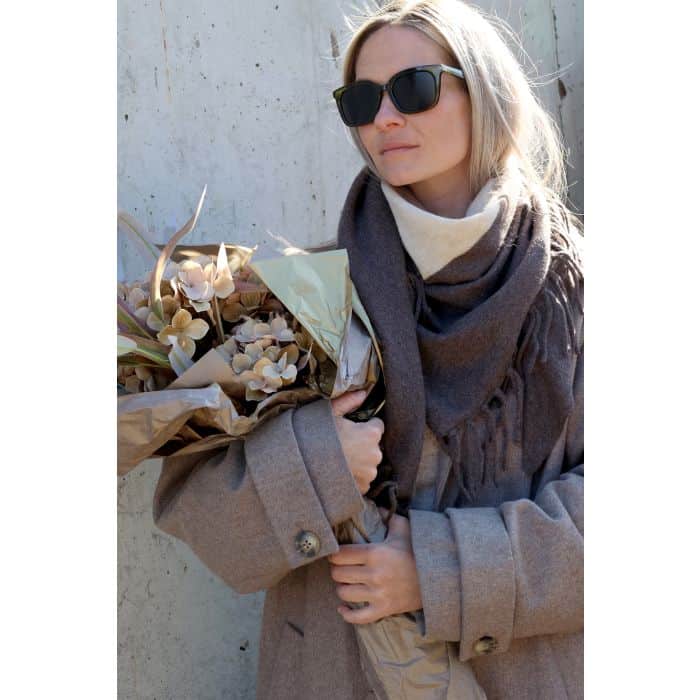 Cashmere tørklæde med frynser – Creme/Coffee - Billede 4