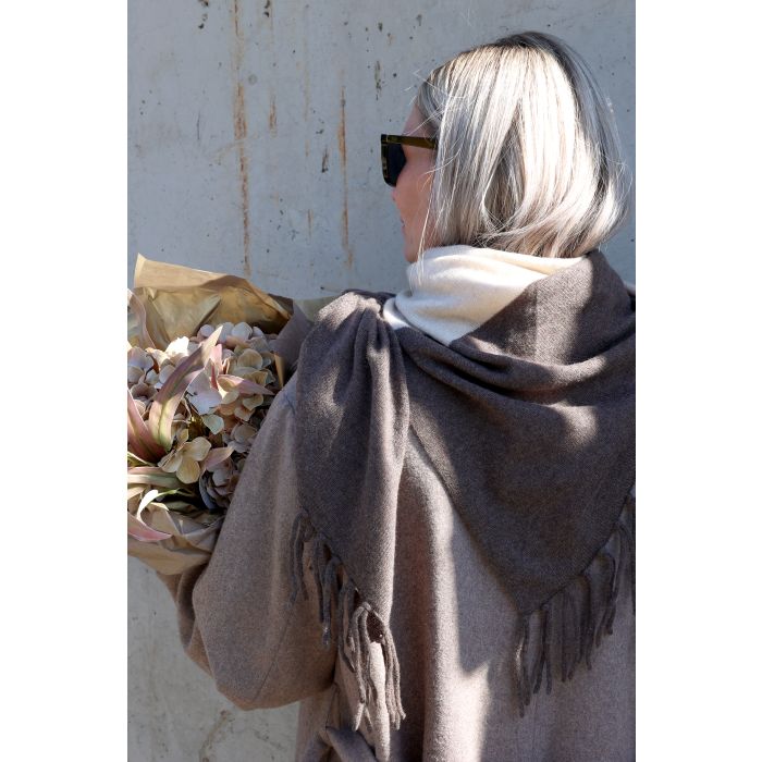 Cashmere tørklæde med frynser – Creme/Coffee - Billede 3