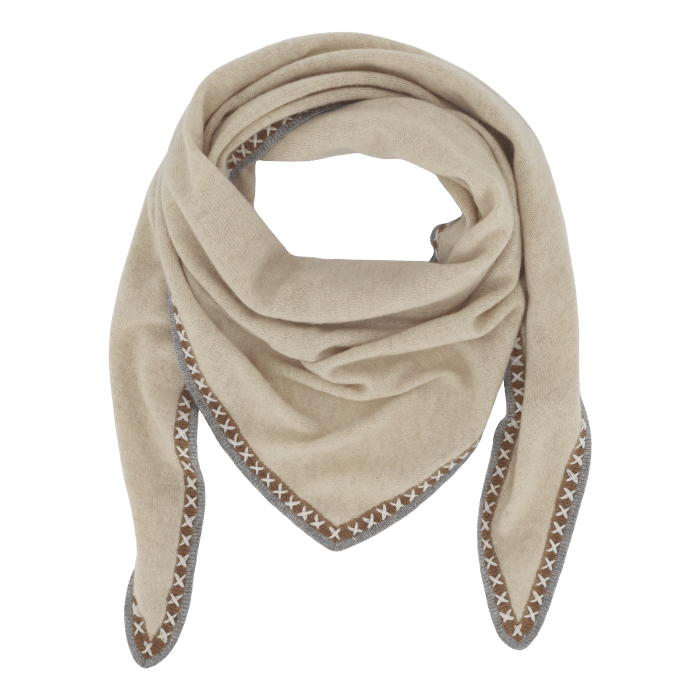 Cashmere tørklæde med dekorkant – Creme - Billede 2