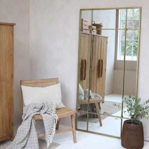 Stort Gulvspejl i Antik Messing – Industrielt Udtryk– 180 × 90 cm. Nyhed. Levering Primo marts