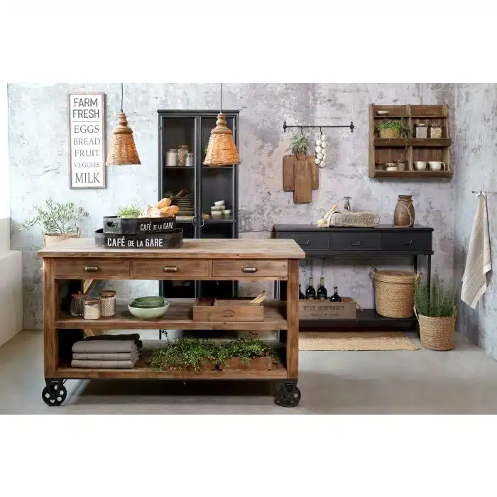 Køkkenø på hjul i træ & jern - Billede 7