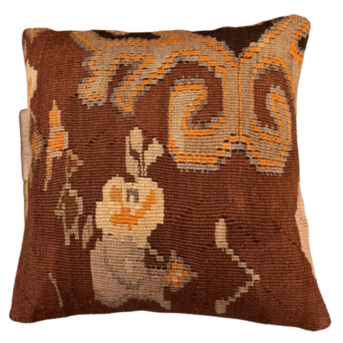 Vintage kelim pude 40x40 cm i brun og orange uld