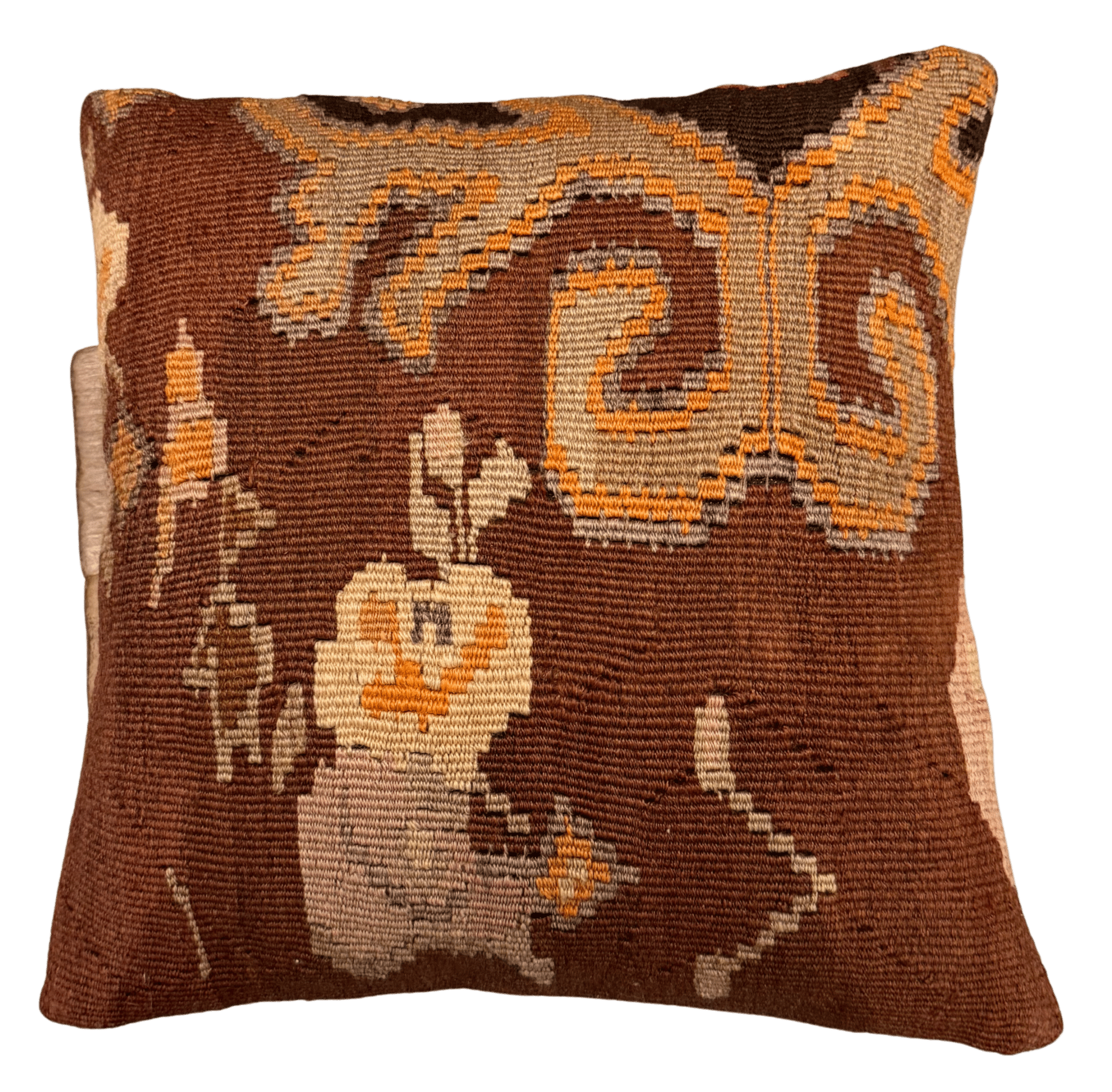 Vintage kelim pude 40x40 cm i brun og orange uld