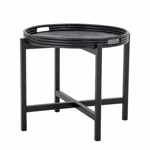 Rundt bakkebord i rattan – sort