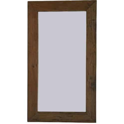 Rustikt vægspejl med bred patineret ramme i genanvendt træ 124x70 cm